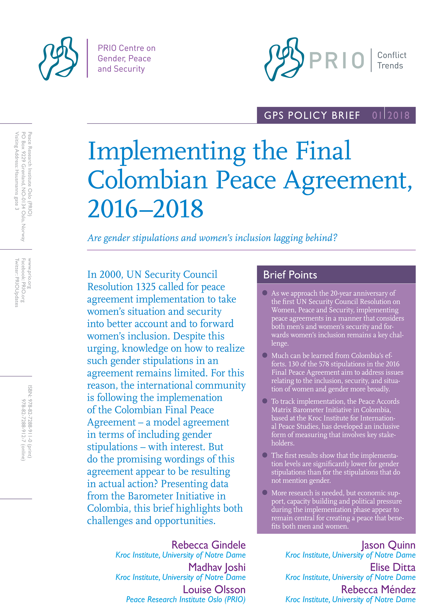 Implementing The Final Colombian Peace Agreement, 2016–2018 - PRIO